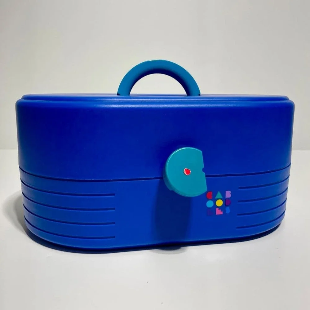 90s Vintage Caboodles 2615 Makeup Organizer Case Blue Teal Retro Vanity Box USA